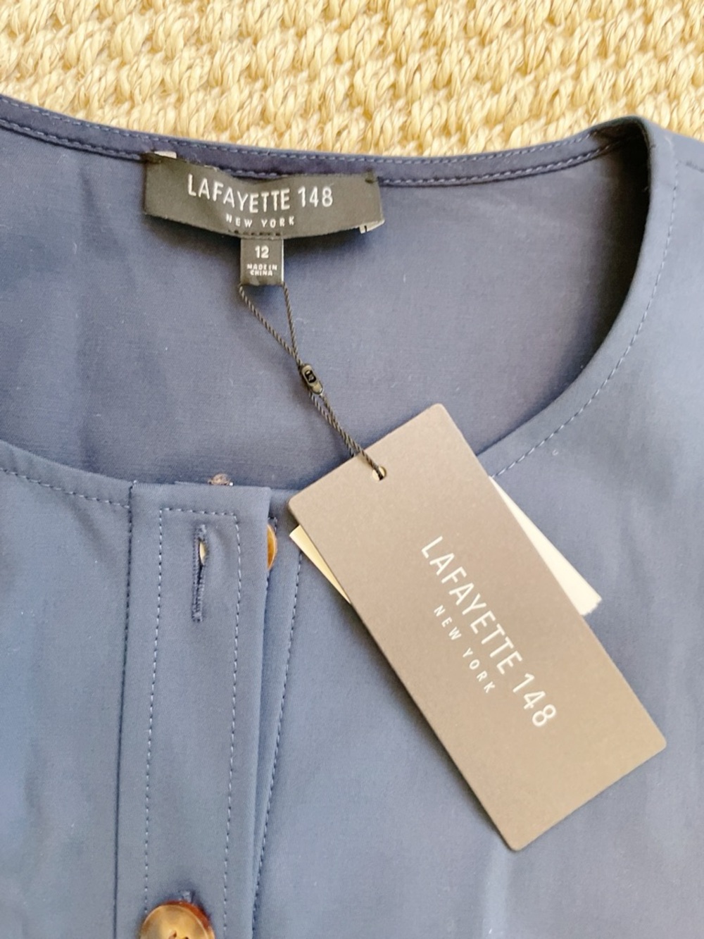 Lafayette 148 New York Blue Stretch Button Front Dress NWT Size 12 - Picture 4 of 9